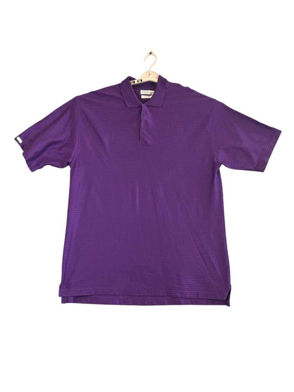 Tehama Purple Striped Polo Shirt L 100% Double Mercerized Cotton Golf Casual
